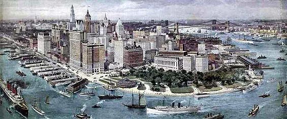 Нижний Манхеттен приблизительно в 1914 году