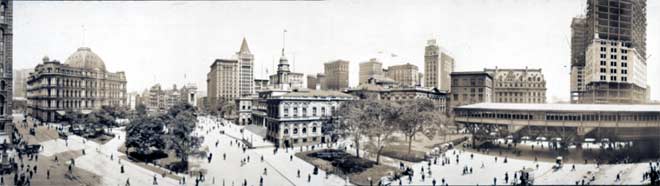 Панорама Сити Холл парка в период строительства здания. 900x253, 36.8 kB